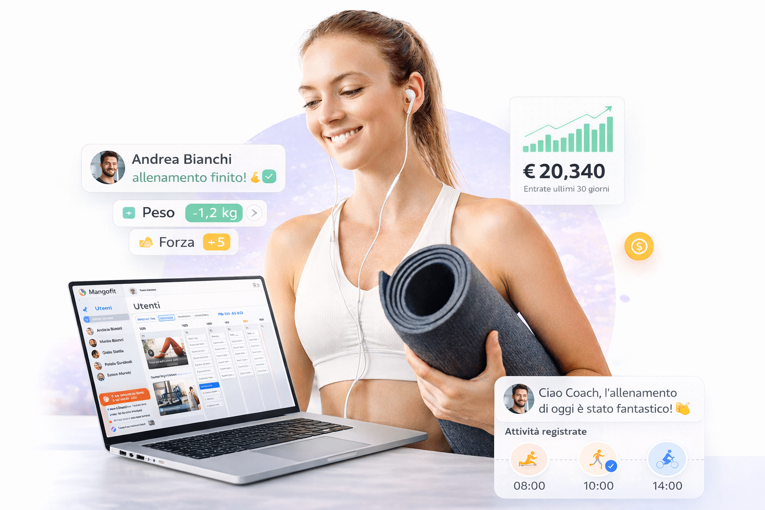 Mangofit - piattaforma completa per personal trainer con dashboard, monitoraggio clienti e gestione pagamenti
